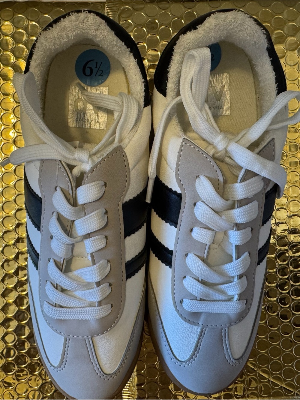 Dolce Vita White, Black & Tan Women's Retro Sneakers